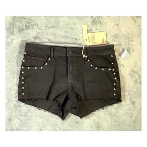 Project Indigo Black Denim Studded Shorts Size 15 Low Rise Frayed Cut Off NWT
